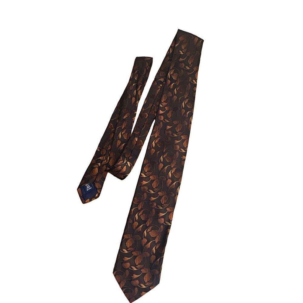 Paul Fredrick 100% Silk Men's Tie Black Brown Floral Pointed Made in Italy